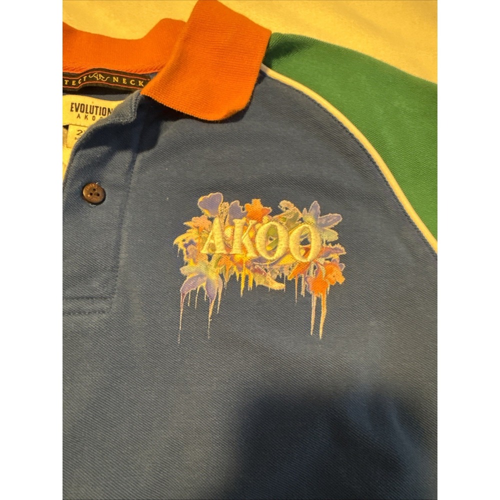 Vintage Akademiks AKOO Polo Shirt Men XL Blue‎ Colorblock Embroidered